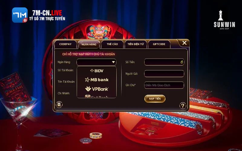 Lưu ý quan trọng khi nạp tiền Sunwin